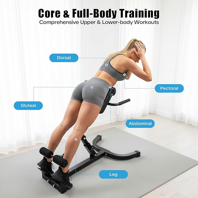 Foldable Hyperextension Roman Chair, Adjustable Back Exercise Machine w/5 Tilt & 8 Abdominal Pad Adjustments, 330LBS Multi-Function Heavy-Duty Exercise Equipment Home Gym Sit Up Bench for Glute & Ab