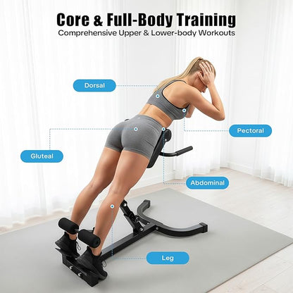 Foldable Hyperextension Roman Chair, Adjustable Back Exercise Machine w/5 Tilt & 8 Abdominal Pad Adjustments, 330LBS Multi-Function Heavy-Duty Exercise Equipment Home Gym Sit Up Bench for Glute & Ab