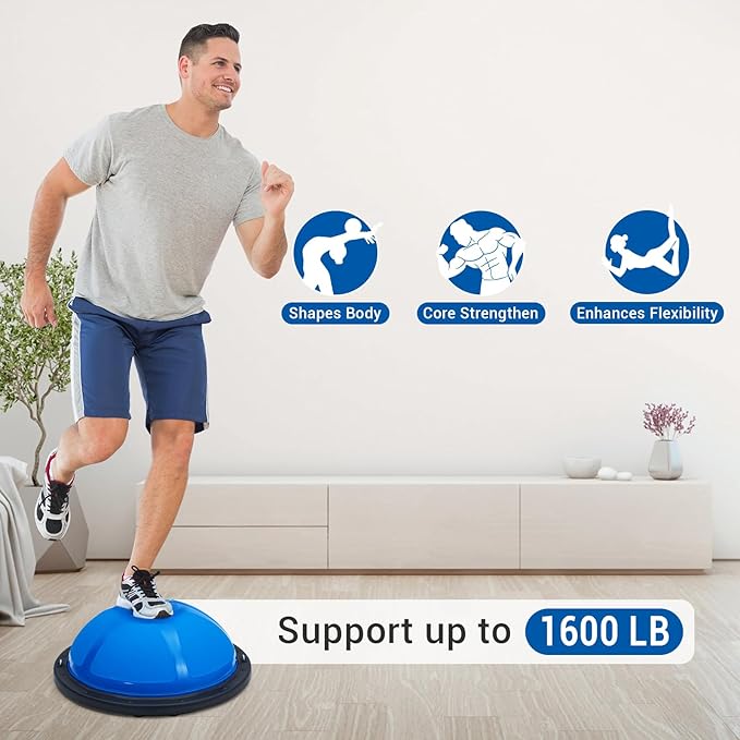 23" Half Exercise Ball Trainer, Balance Ball Trainer with Resistance Bands, 1600 Lbs Non-Slip Yoga Ball for Strength Training, Stability Gear for Home Gym Workout & Pilates Equipment