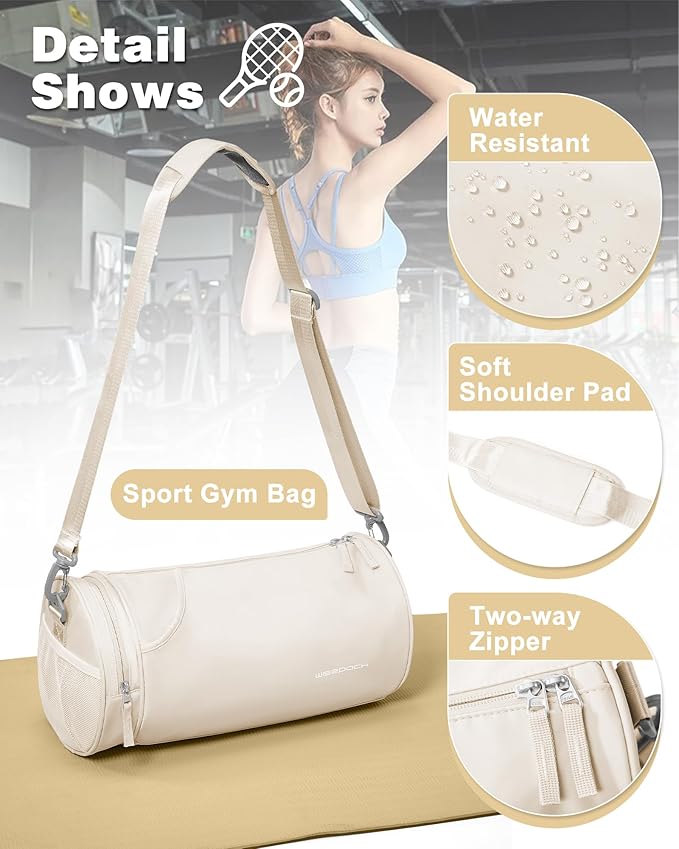 Small Gym Bag for Women, Waterproof Mini Duffle Bag Womens Spotrs Workout Bags Small Travel Duffel Bag with Wet Pocket Carry on Weekender Bags for Dance Swimming,Gym,Yoga,Fitness White