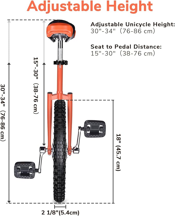 AW 16/18/20/24 Inch Wheel Outdoor Unicycle Adjustable Seat Exercise Bicycle Fit Adults Kids Outdoor Sports Fitness Exercise, for Choice