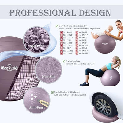 Soft Exercise Ball, Anti-Burst Pilates Yoga Ball Chair Supports 2200lb, Workout Equipment w/ Pump for Women Pregnancy, Medicine, Birthing, Physical Therapy, Stability, Excersing, Birth, Swiss, Fitness