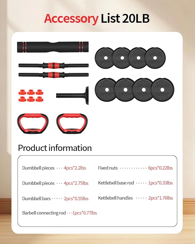 Adjustable Dumbbells,20/30/40/60/80lbs Free Weight Set with Connector, 4 in1 Dumbbells Set Used as Barbell/Kettlebells/Push up Stand, Fitness Workout Equipment for Home Gym for Youth,Women/Men
