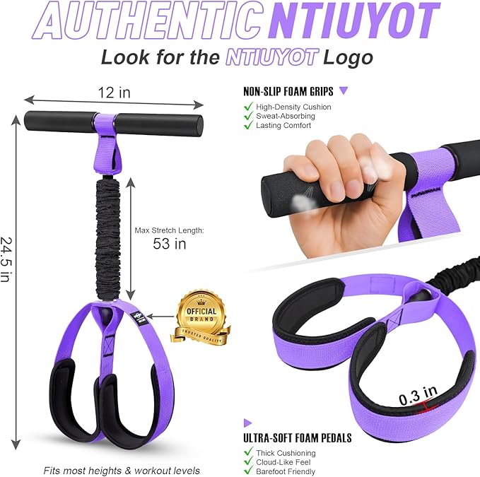 Upgraded Durable Pedal Resistance Band with Handle, Thickened Latex Tubes and Soft Foam Fabric Foot Pedal, Sit Up Exercise Equipment for Abdomen, Waist, Arm, Core/ABS, Leg, Physical Therapy