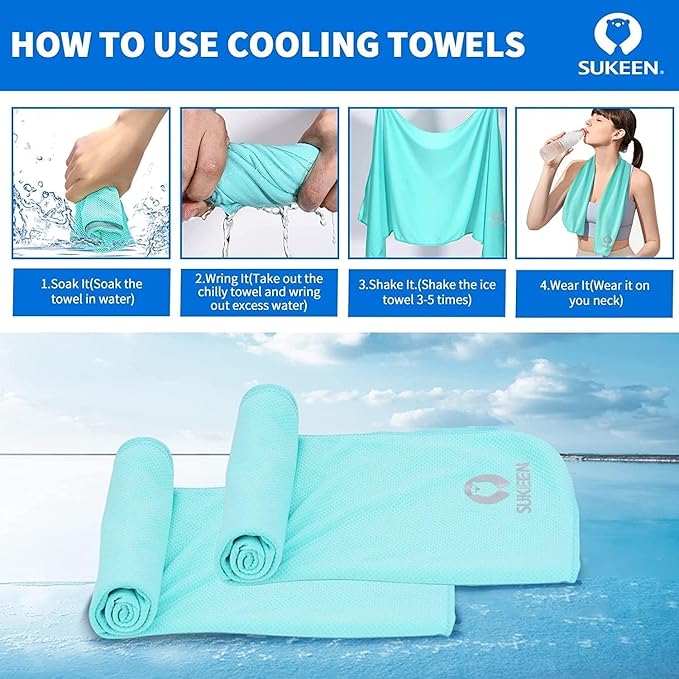 Sukeen Cooling Towels for Neck and Face (40"x12"), Soft Breathable Cooling Towel for Hot Weather, Cooling Neck Wraps, Sweat Towel for Gym, Sport, Running, Workout, Camping, Fitness