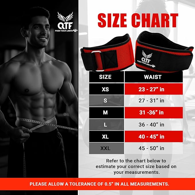 QTF Fitness Neoprene Weight Lifting Belt - Adjustable 6" Gym Support for Stability & Lumbar Support - Sweat Resistant Weightlifting Belt for Men & Women for Squats, Deadlifts & Bench Presses