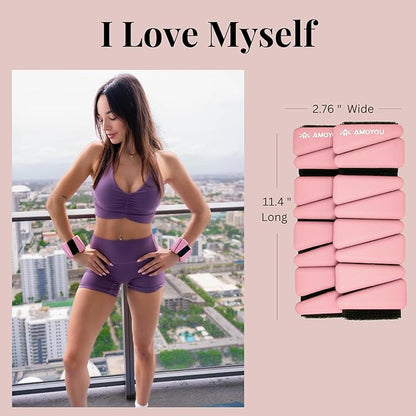 AMOYOU Wrist & Ankle Weights for Women – 2 lb Ankle Weights (Set of 2, 1 lb Each) | Arm Weights for Women | Leg Weights for Walking, Yoga, Cardio & Strength Training