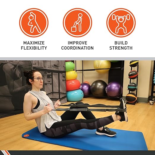 Body Sport Static Stretch Strap, 6 ft. Long - Durable Woven Tool for Home Fitness & Gym with Loops for Yoga, Stretching, Physical Therapy & Rehab