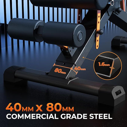 Adjustable Weight Bench, Foldable Incline Decline Flat Workout Bench Press with Extended Backrest, 80x40MM Heavy-Duty Steel Dumbbell Bench for Home Gym Full Body Strength Training