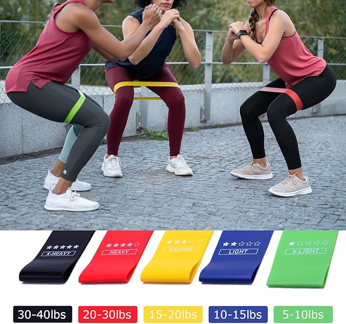 Resistance Bands Set for Men and Women, Pack of 5 Different Levels Elastic Band for Home Gym Long Exercise Workout – Great Fitness Equipment for Training, Yoga, Free Carrying Bag