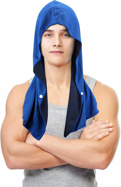 Sukeen Cooling Hoodie Towel for Men, Cooling Towels for Neck and Face UV Protection, Quick Drying Absorbent Sport Workout Camping Cycling Cooling Neck Wraps