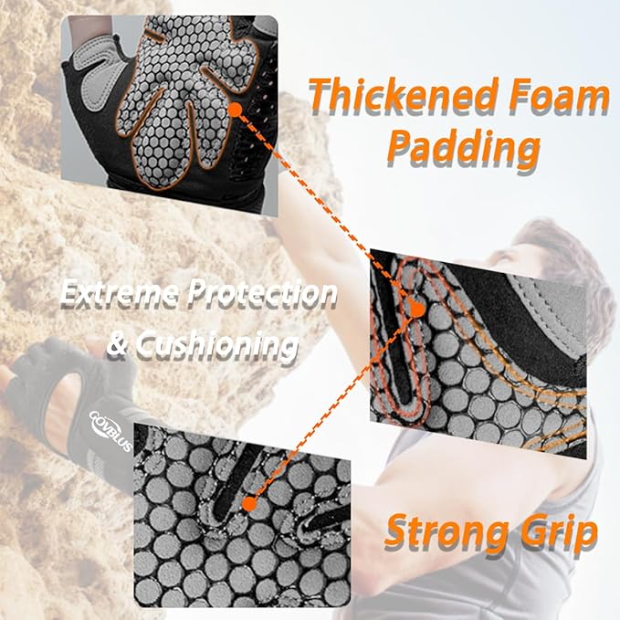 Workout Gloves for Men and Women,Gym Gloves for Weight Lifting with Wrist Support,Exercise,Rock Climbing, Biking,Training,Fitness,Pull up,Fingerless, Breathable and Snug fit