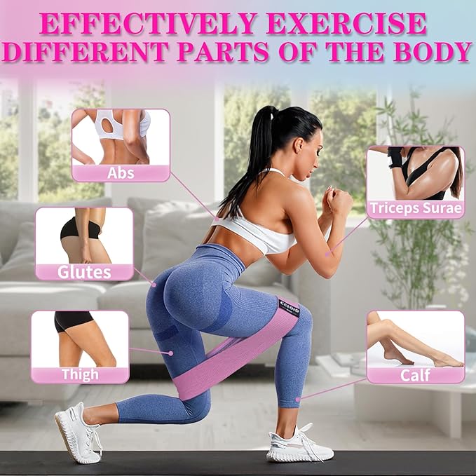 Resistance Bands Set, Exercise Bands with Non-Slip Design for Hips & Glutes, 3 Levels Workout Bands for Women and Men, Booty Bands for Home Fitness, Yoga, Pilates