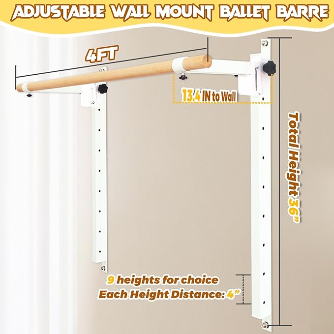 Height Adjustable Ballet Barre Foldable Ballet Bar Dance Training Barre,Wall Mount With Solid Beech Wood Bar,Home Fitness Equipment for Pull Up Stretching Never move or Shake