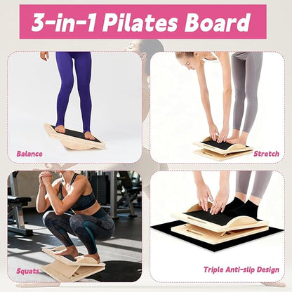 5-in-1 Pilates Board, Foldable Pilates Reformer Equipment – Multi-Purpose Portable Home Workout Kit for Full-Body Workout, Fitness, Exercise, Abs, Core Equipment