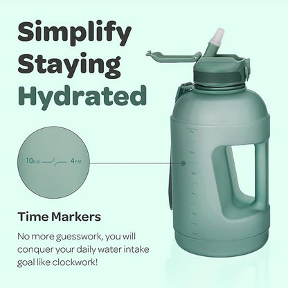 Hydracy Water Bottle with Time Marker -Large BPA Free Water Bottle & No Sweat Sleeve -Leak Proof Gym Bottle with Fruit Infuser Strainer & Times to Drink -Ideal for Fitness Sports & Outdoors