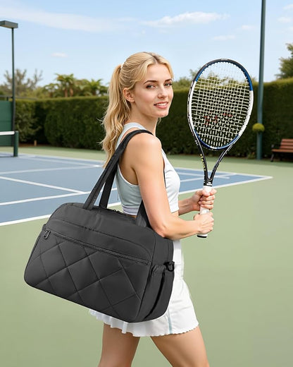 HOTOR Gym Bag for Women - Lightweight Travel Duffle Bags with Wet Pocket & Separate Shoe Bag, Multi-Pocket Carry on Weekender Duffel for Sports, Fitness, Overnight Trip, Black, 18.1" x 8.7" x 13.4"