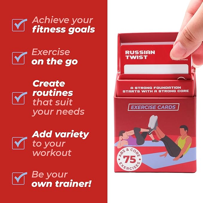 Abs and Core Exercise Cards – 75+ Workout Cards to Help Build Core Strength, Stability, Outdoor, Work from Home Fitness Workout