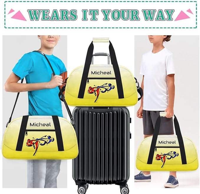 Personalized Martial Art Bag Duffel Bag for Boys Girls, Custom Taekwondo Karate Bag for Travel Weekender Practice Gradient Yellow
