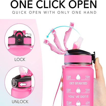 Floral Horse 32 oz Water Bottle with Times Marker to Drink and Straw, Carrying Strap, Leakproof BPA-Free, Ensure You Drink Enough Water for Fitness, Gym, Camping, Outdoor Sports