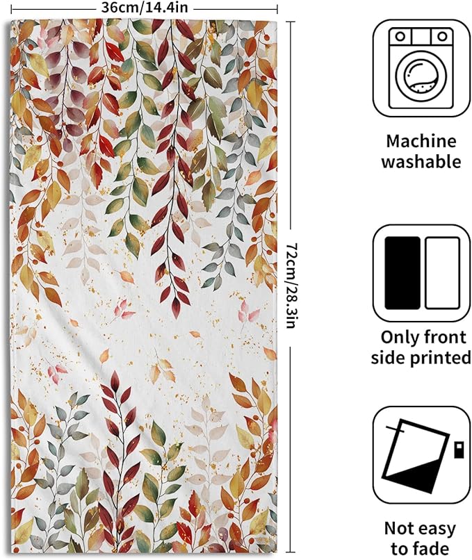 Fall Colorful Leaves Kitchen Tea Dish Towels 2 Pack Watercolor Eucalyptus Leaf Soft Absorbent Small Bath Towel Autumn Botanical Decorative Hand Towel Washcloths for Home Gym Hotel Bathroom