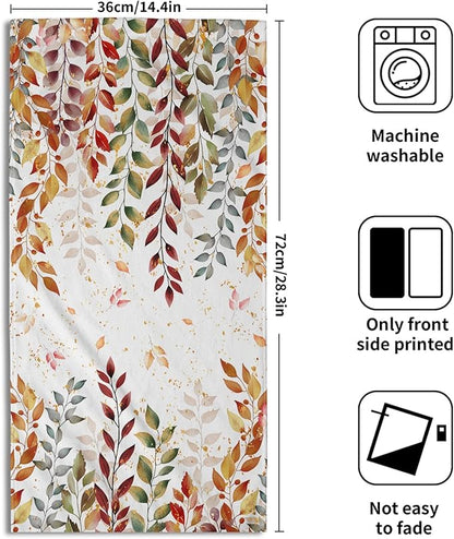 Fall Colorful Leaves Kitchen Tea Dish Towels 2 Pack Watercolor Eucalyptus Leaf Soft Absorbent Small Bath Towel Autumn Botanical Decorative Hand Towel Washcloths for Home Gym Hotel Bathroom