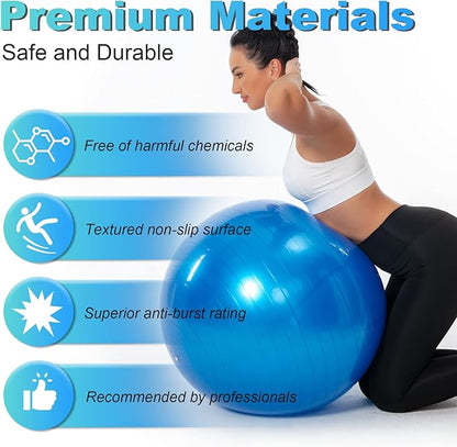 Yoga Ball Exercise Ball - Anti-Slip and Anti-Burst Workout Ball, Birthing Ball Fitness Ball with Quick Pump, Balance Ball Chair for Stability, Pregnancy and Physical Therapy
