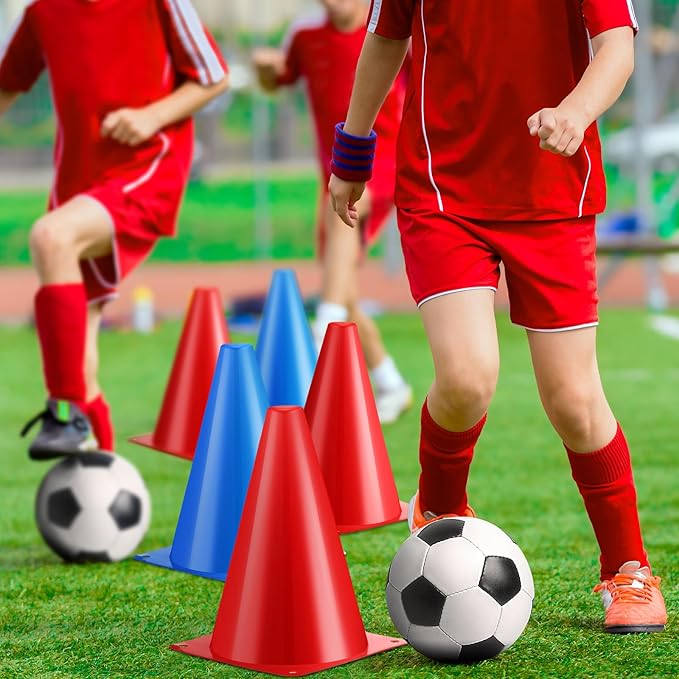 Vinsot 108 Pack Plastic Traffic Cones Set 48 Pack Agility Field Marker Soccer Cones 60 Pack Disc Training Cones with 3 Portable Bags for Skating Basketball Football Practice Drills(Red and Blue)
