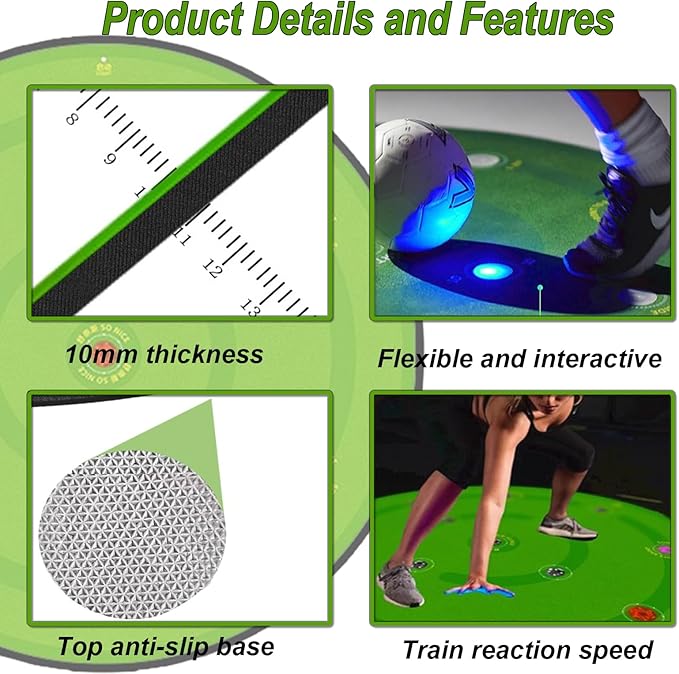 Smart Soccer Training Mat with 7 Lights, 2 in 1 Football Footstep Training Mat Improve Strength Agility Coordination, Indoor Outdoor Football Assist Carpet with 7 Modes for Kids Adults Fitness