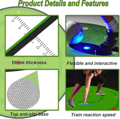 Smart Soccer Training Mat with 7 Lights, 2 in 1 Football Footstep Training Mat Improve Strength Agility Coordination, Indoor Outdoor Football Assist Carpet with 7 Modes for Kids Adults Fitness