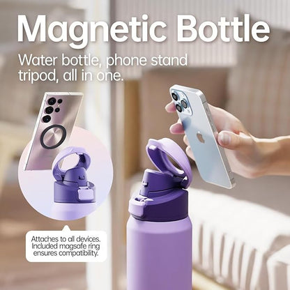 Insulated Magnetic Water Bottle - Reusable Stainless Steel Bottle with MagSafe Compatible Phone Holder - Keeps Cold for 24 Hours - Perfect for Gym, Sports, and Travel - Lavender 24oz