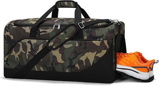 52L Men's Gym Bag with Shoe Compartment - 24-inch Duffle Bag for Travel, Sports, Fitness & Workout (Camo)