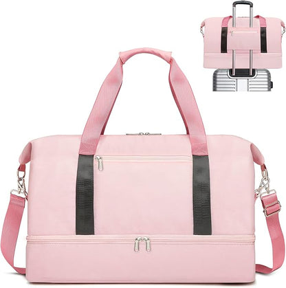Sports Gym Bag for Women, Travel Duffle Bag with Shoe Compartment & Wet Pocket, Fitness Yoga Bag