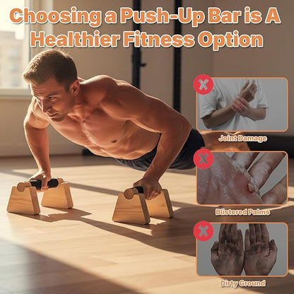 Parallettes Bars, 2 Pcs Wooden Calisthenics Equipment with Non-Slip Base for Handstand Training Push Up Bars Calisthenics Bar Joint-Friendly Beech Wood Calisthenics Equipment for Men