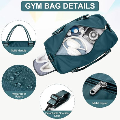 Gym Bag for Women with Shoes Compartment,Small Duffel Bag Sport bag with Toiletry Bag Overnight Travel Tote Bags Weekender Carry on Bag Personal Item Bag for Airlines Peacock Blue