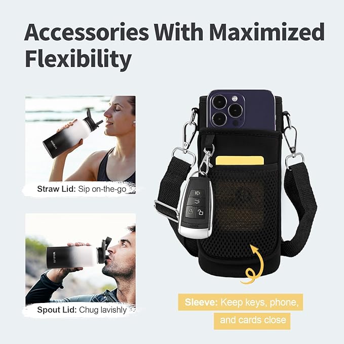 32 oz Insulated Water Bottle with Straw, Stainless Steel Triple Wall Vacuum Sports Water Jug, Leakproof Hydro Cup Flask with Paracord Handle & Straw Spout Lids & DIY Stickers