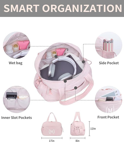 Gift for Women, Kid & Friend, Initial Girls Duffle Bag, Monogrammed Personalized Overnight Weekender, Birthday Gifts for Teen, Mom, Daughter, Grandmother, Dad (Pink, C)