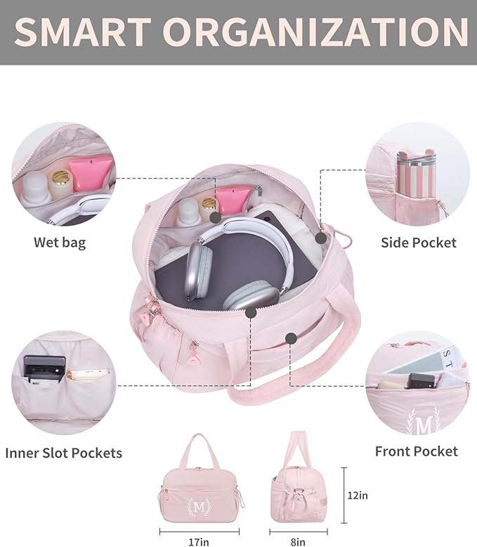 Gift for Women, Kid & Friend, Initial Girls Duffle Bag, Monogrammed Personalized Overnight Weekender, Birthday Gifts for Teen, Mom, Daughter, Grandmother, Dad (Pink, Z)