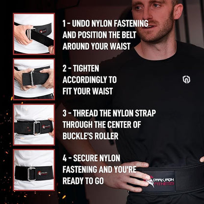 Dark Iron Fitness Self-Locking Weight Lifting Belt for Powerlifting, Squats, Premium Gym Core & Back Support, Weightlifting Training Equipment