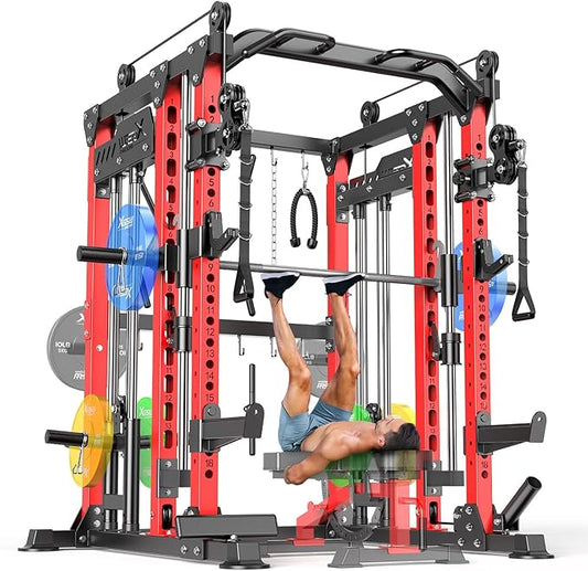 Multi-Purpose Squat Rack,Smith Machine Weight Rack Set with Cable Crossover System, Home Gym Power Racks, Power Racks and Packages