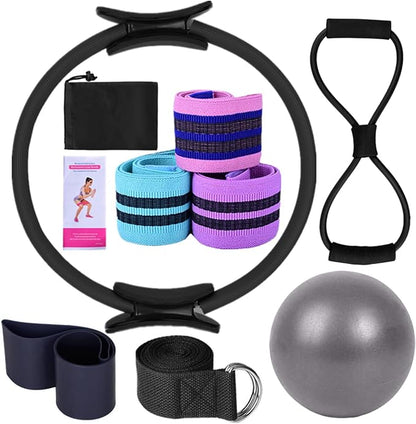 Yoga Sets for Women Pilates at Home Equipment Pilates Magic Ring Booty Bands for Working Out Glutes Yoga Ball 25cm Figure 8 Resistance Band Yoga Bands for Stretching