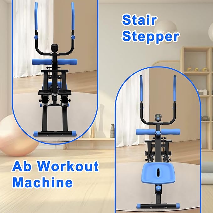 Space Saving 2-in-1 Home Gym, Stair Stepper & Ab Workout Machine Combo for Cardio and Core Training, Compact Multifunctional Fitness Equipment