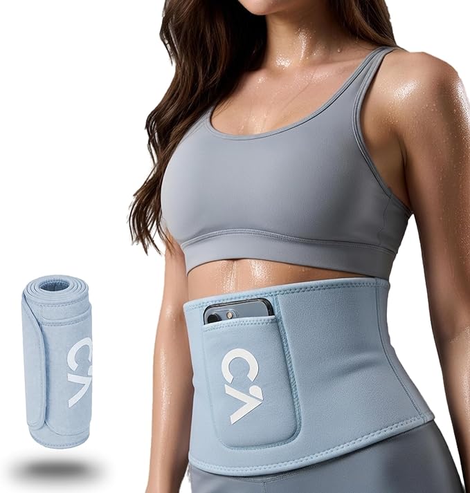 Waist Trimmer Belt for Men & Women – Silver Ion Sweat Belt, Anti-Slip Sauna Trainer, With Pocket & Precision Fit