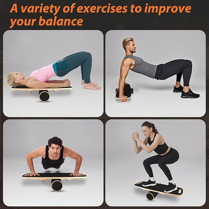 Balance Board for Adults | Wobble Board with Adjustable Stoppers - 3 Different Distance Options | Wooden Balance Boards for Improve Balance, Surf Trainer & Physical Therapy