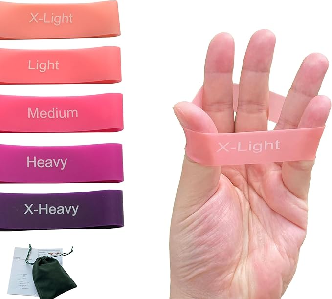 Hand Resistance Bands - 5 Level Finger Grip Strengthener for Forearm, Hand, and Finger Exercises | Finger Extension Exerciser and Stretcher Kit | Hand Gripper Strengthener | Finger Resistance Bands