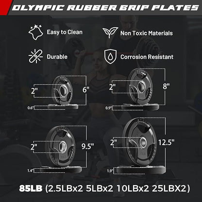 RitFit Barbell Weight Set - 4/6FT Olympic Barbell with Weight Plates (55-115LB Total) - Weightlifting Equipment for Squats, Curls, Deadlifts, Presses, Hip Thrusts