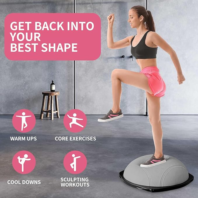 workout equipment for home，boso balancing ball，half ball balance trainer，core training equipment， 27.5 inch Yoga Exercise Ball for Home Gym Core Training Anti-Skid Surface (Pink Pill-27.5)