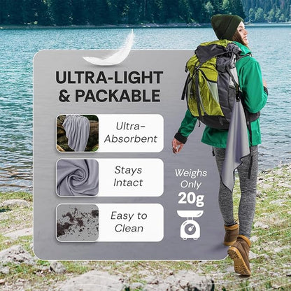 Backpacking Ultralight Quick Dry Microfiber Soft Fast Drying Hand and Face Towel Wash Cloth Camping Yoga Hiking Active Lifestyle Small (Gray, Small)