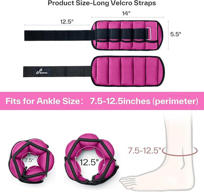Sportneer Adjustable Ankle Weights Set - 1 Pair (2-10 lbs) Removable Sandbags for Women & Men, Comfortable Neoprene Leg Weights for Walking, Running, Pilates, Yoga, Home Workout & Physical Therapy