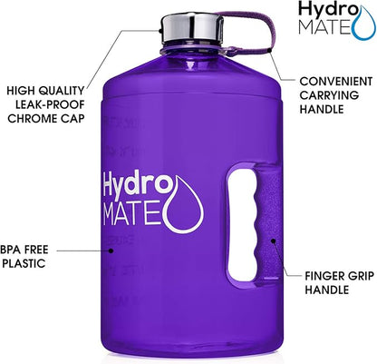 HydroMATE Large Gallon 128 oz Motivational Water Bottle with Handle and Time Marker Reusable BPA Free Jug Times Marked to Ensure You Drink More Water Throughout The Day Hydro MATE 128oz